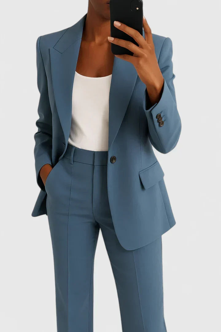 Women's Two-Piece Suit Set Black Blazer & Wide-Leg Trousers – Office, Work, Holiday, Gift