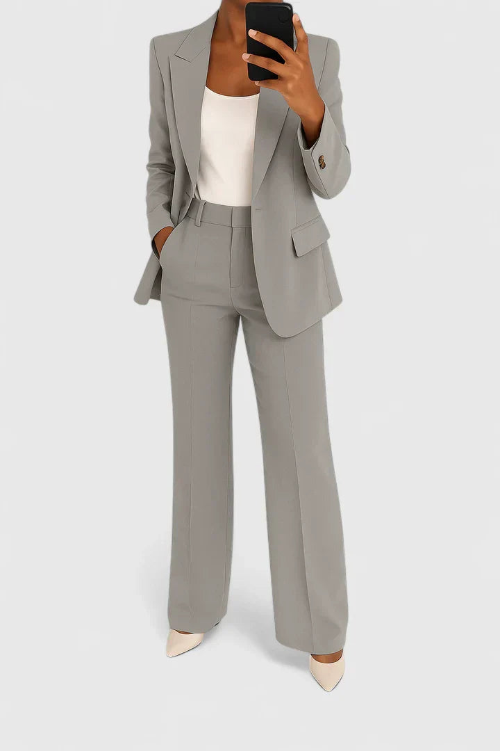 Women's Two-Piece Suit Set Black Blazer & Wide-Leg Trousers – Office, Work, Holiday, Gift