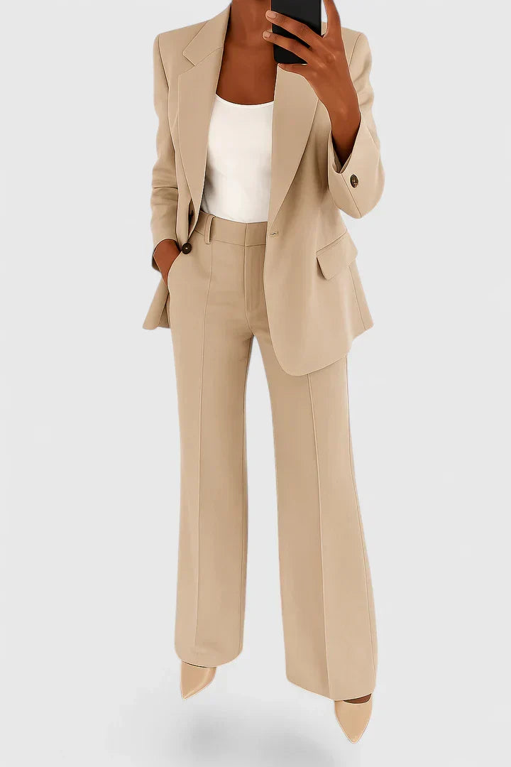 Women's Two-Piece Suit Set Black Blazer & Wide-Leg Trousers – Office, Work, Holiday, Gift