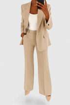 Women's Two-Piece Suit Set Black Blazer & Wide-Leg Trousers – Office, Work, Holiday, Gift