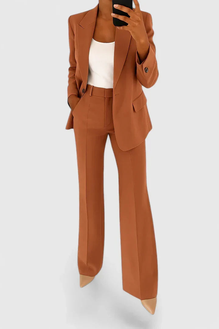 Women's Two-Piece Suit Set Black Blazer & Wide-Leg Trousers – Office, Work, Holiday, Gift
