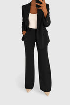 Women's Two-Piece Suit Set Black Blazer & Wide-Leg Trousers – Office, Work, Holiday, Gift