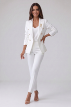 Women's Two Piece Suit Set Light Blue Double-Breasted Blazer Trousers Women's – Office, Formal