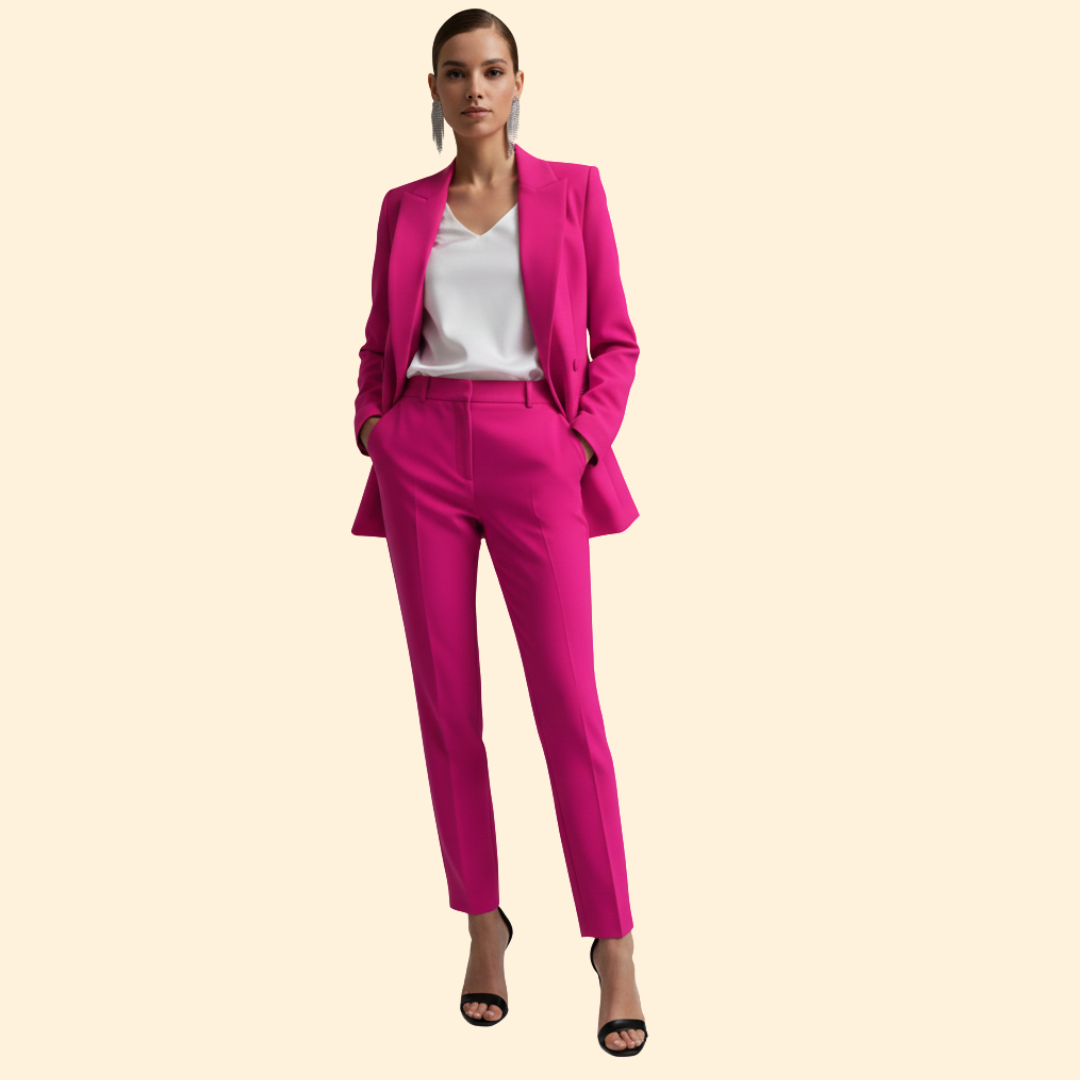 Women's Two-Piece Suit Set Light Blue Double-Breasted Blazer Trousers – Office, Formal, Gift