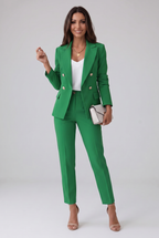 Women's Two Piece Suit Set Light Blue Double-Breasted Blazer Trousers Women's – Office, Formal