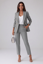 Women's Two Piece Suit Set Light Blue Double-Breasted Blazer Trousers Women's – Office, Formal
