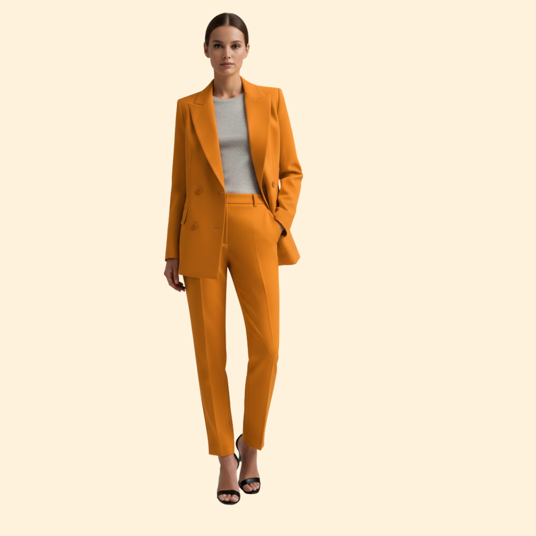 Women's Two-Piece Suit Set Light Blue Double-Breasted Blazer Trousers – Office, Formal, Gift