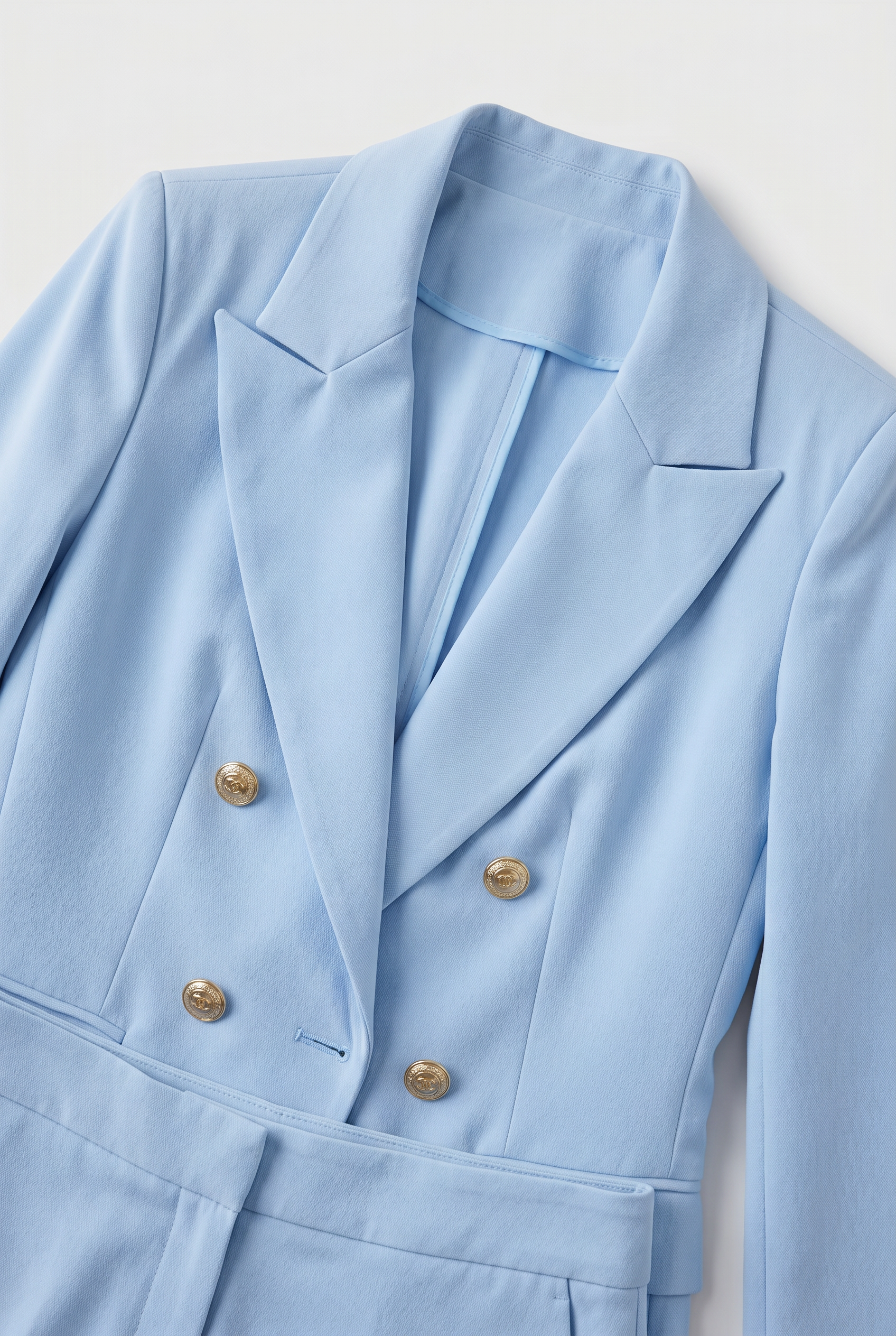 Women's Two Piece Suit Set Light Blue Double-Breasted Blazer Trousers Women's – Office, Formal