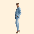 Women's Two-Piece Suit Set Light Blue Double-Breasted Blazer Trousers – Office, Formal, Gift