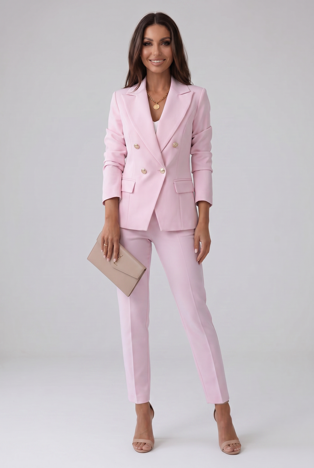 Women's Two Piece Suit Set Light Blue Double-Breasted Blazer Trousers Women's – Office, Formal