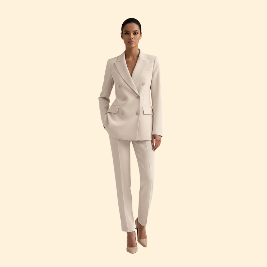 Women's Two-Piece Suit Set Light Blue Double-Breasted Blazer Trousers – Office, Formal, Gift