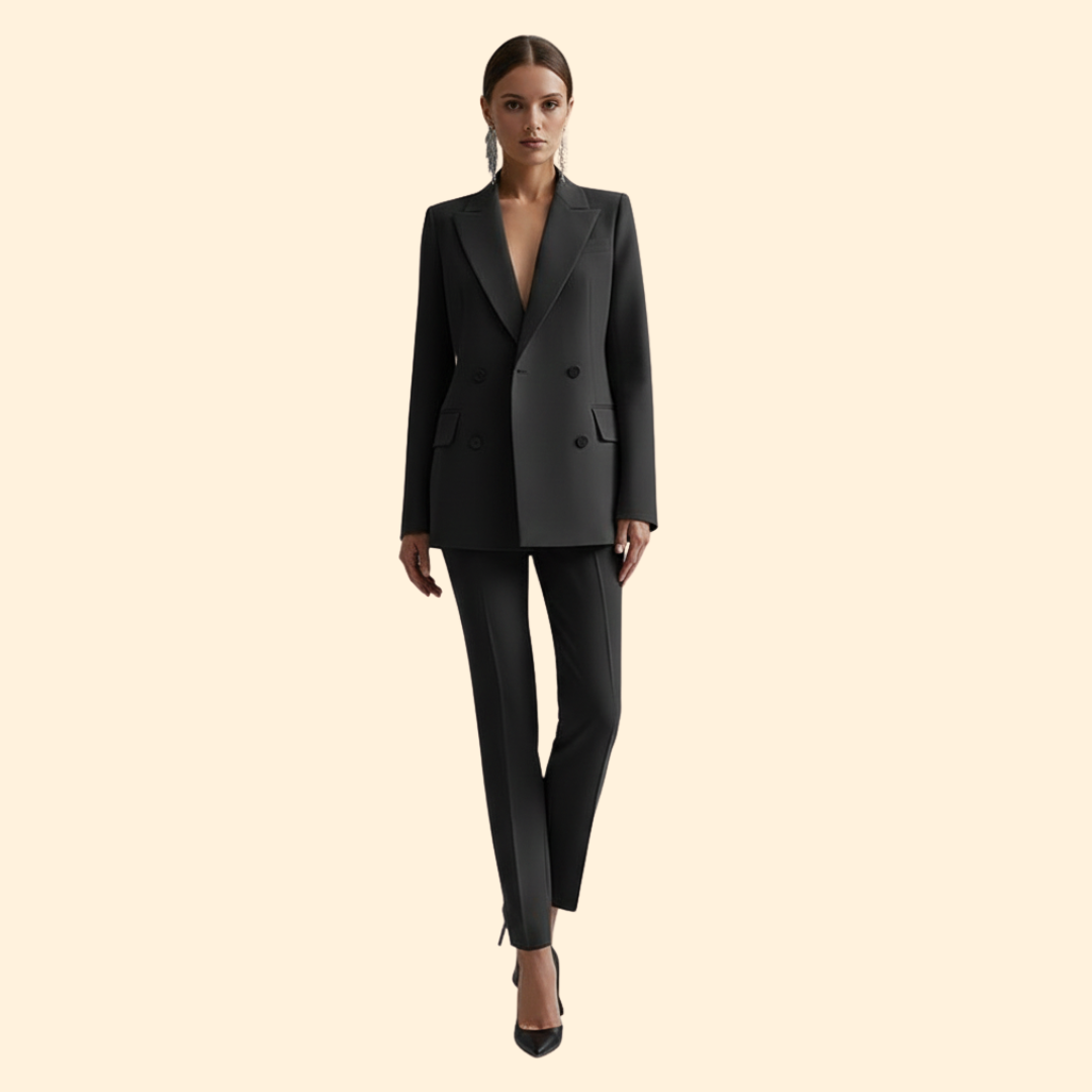 Women's Two-Piece Suit Set Light Blue Double-Breasted Blazer Trousers – Office, Formal, Gift
