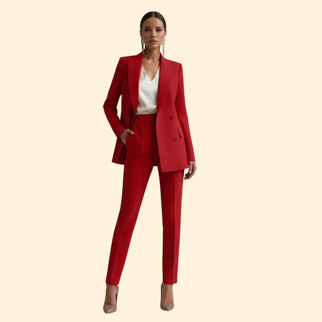 Women's Two-Piece Suit Set Light Blue Double-Breasted Blazer Trousers – Office, Formal, Gift