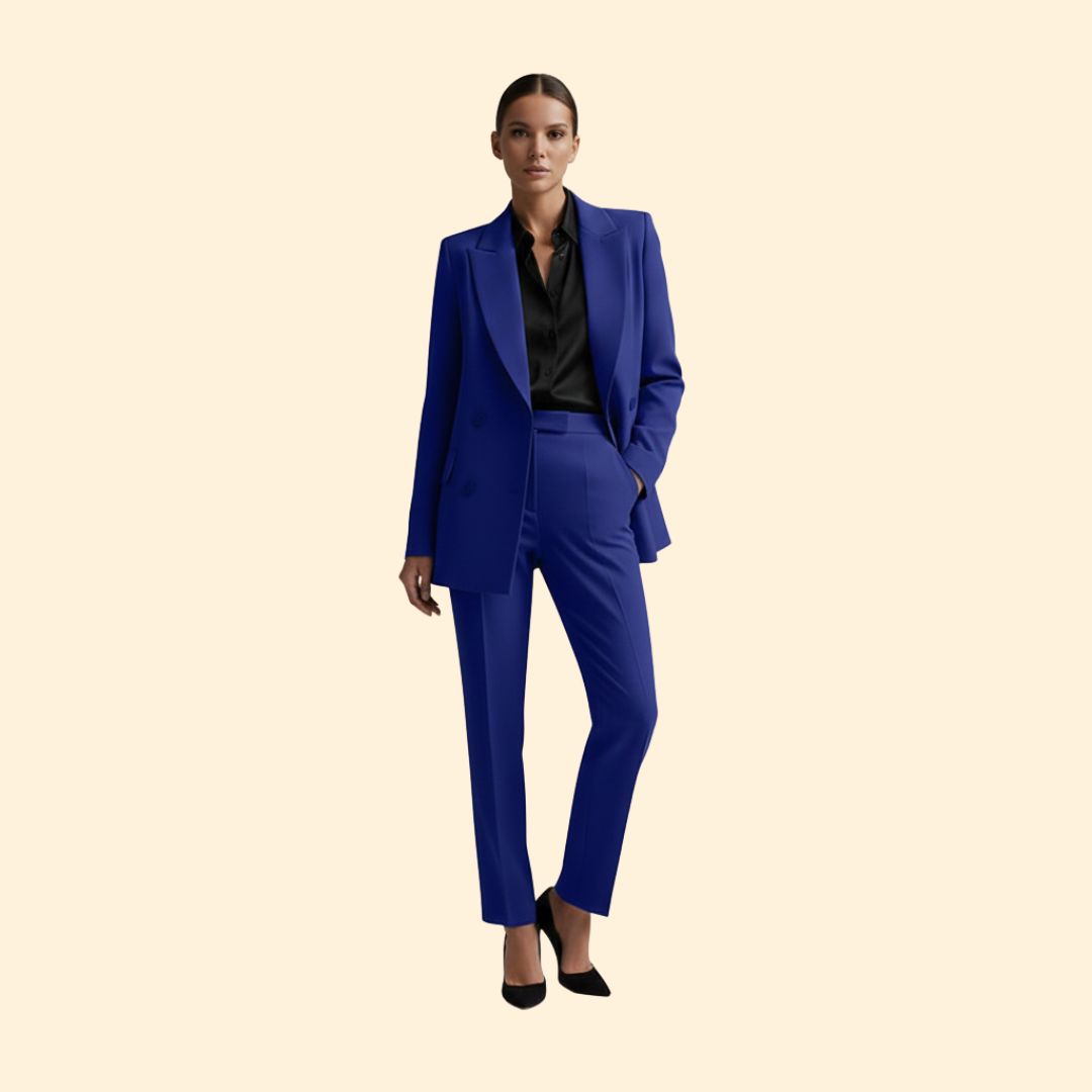 Women's Two-Piece Suit Set Light Blue Double-Breasted Blazer Trousers – Office, Formal, Gift