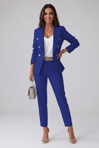 Women's Two Piece Suit Set Light Blue Double-Breasted Blazer Trousers Women's – Office, Formal