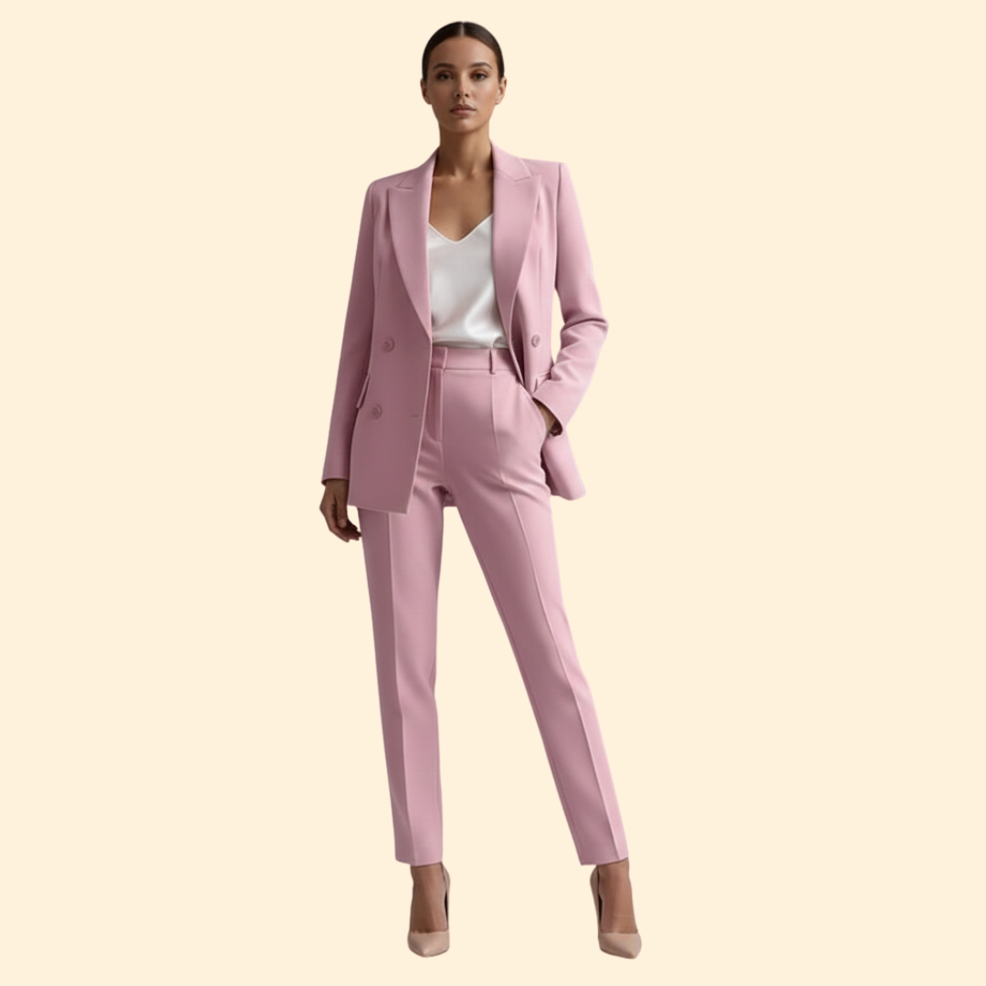 Women's Two-Piece Suit Set Light Blue Double-Breasted Blazer Trousers – Office, Formal, Gift