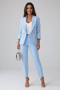 Women's Two Piece Suit Set Light Blue Double-Breasted Blazer Trousers Women's – Office, Formal