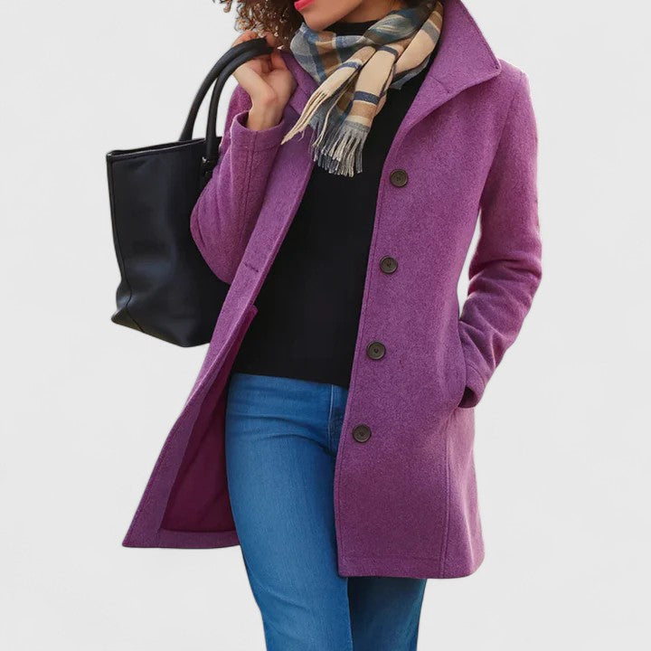 Wool Blend Coat Camel Women's Single-Breasted Lapel Jacket – Casual, Office, Winter, Gift
