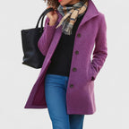 Wool Blend Coat Camel Women's Single-Breasted Lapel Jacket – Casual, Office, Winter, Gift