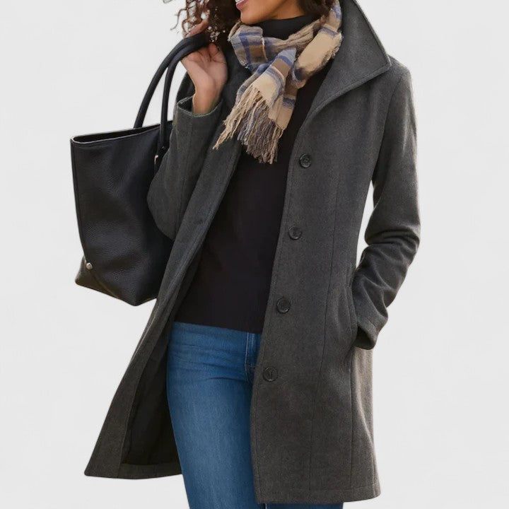 Wool Blend Coat Camel Women's Single-Breasted Lapel Jacket – Casual, Office, Winter, Gift