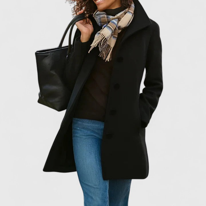 Wool Blend Coat Camel Women's Single-Breasted Lapel Jacket – Casual, Office, Winter, Gift