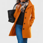 Wool Blend Coat Camel Women's Single-Breasted Lapel Jacket – Casual, Office, Winter, Gift