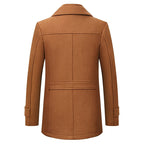 Wool Blend Coat Men's Black Double Collar Jacket – Business, Office, Casual, Winter, Gift