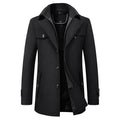 Wool Blend Coat Men's Black Double Collar Jacket – Business, Office, Casual, Winter, Gift