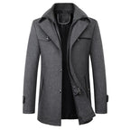Wool Blend Coat Men's Black Double Collar Jacket – Business, Office, Casual, Winter, Gift
