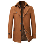 Wool Blend Coat Men's Black Double Collar Jacket – Business, Office, Casual, Winter, Gift