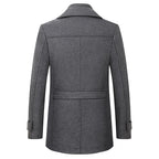 Wool Blend Coat Men's Black Double Collar Jacket – Business, Office, Casual, Winter, Gift