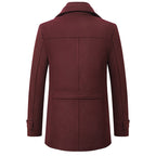 Wool Blend Coat Men's Black Double Collar Jacket – Business, Office, Casual, Winter, Gift