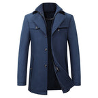 Wool Blend Coat Men's Black Double Collar Jacket – Business, Office, Casual, Winter, Gift