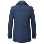 Wool Blend Coat Men's Black Double Collar Jacket – Business, Office, Casual, Winter, Gift