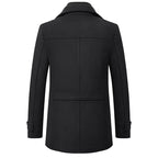 Wool Blend Coat Men's Black Double Collar Jacket – Business, Office, Casual, Winter, Gift