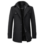 Wool Blend Coat Men's Black Double Collar Jacket – Business, Office, Casual, Winter, Gift