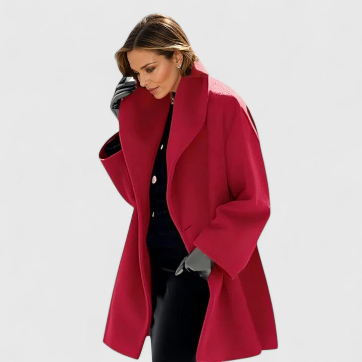 Wool Blend Coat Red Women's Shawl Collar Mid-Length Overcoat – Casual, Office · Werune