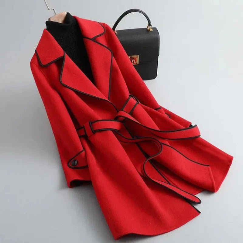 Wool Blend Coat Women's Camel Lapel Mid-Length – Office, Casual, Autumn Winter Gift