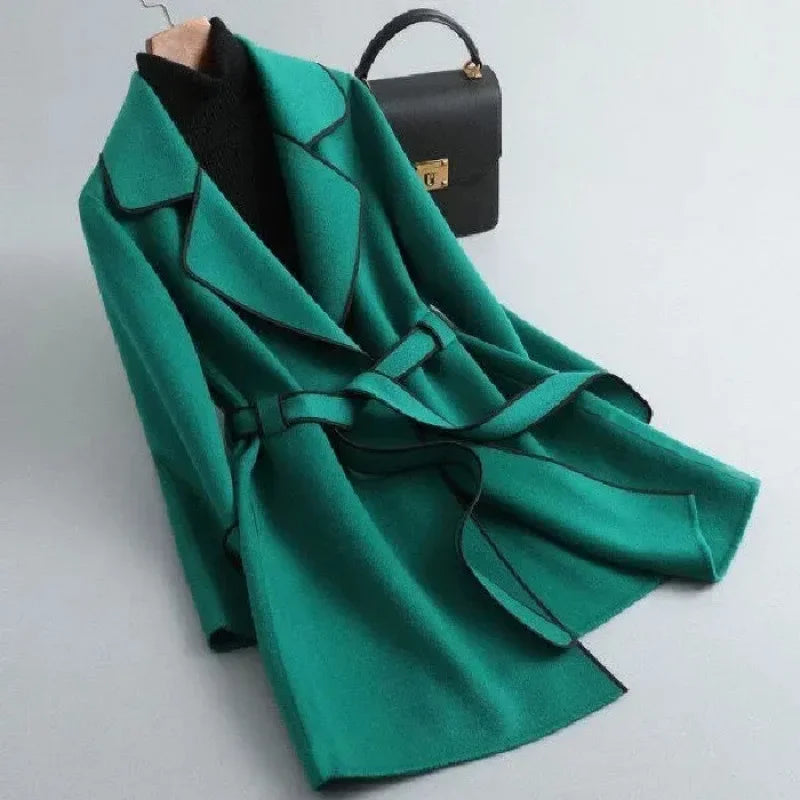 Wool Blend Coat Women's Camel Lapel Mid-Length – Office, Casual, Autumn Winter Gift