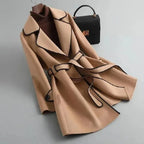 Wool Blend Coat Women's Camel Lapel Mid-Length – Office, Casual, Autumn Winter Gift