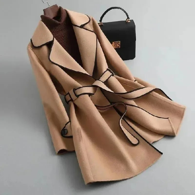 Wool Blend Coat Women's Camel Lapel Mid-Length – Office, Casual, Autumn Winter Gift