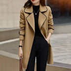 Wool Blend Coat Women's Camel Lapel Mid-Length – Office, Casual, Autumn Winter Gift