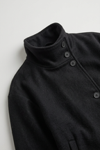 Wool-Blend Jacket Black High-Neck Button-Front Women's – Casual, Office, Holiday
