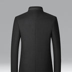 Wool Blend Overcoat Men's Black Stand-Collar Quilted Lining – Office, Casual, Winter, Gift