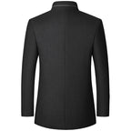 Wool Blend Overcoat Men's Black Stand-Collar Quilted Lining – Office, Casual, Winter, Gift