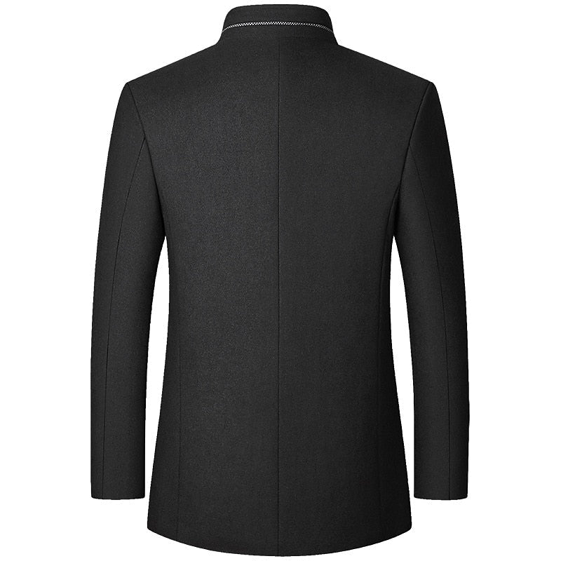 Wool Blend Overcoat Men's Black Stand-Collar Quilted Lining – Office, Casual, Winter, Gift