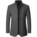Wool Blend Overcoat Men's Black Stand-Collar Quilted Lining – Office, Casual, Winter, Gift