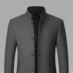 Wool Blend Overcoat Men's Black Stand-Collar Quilted Lining – Office, Casual, Winter, Gift