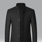 Wool Blend Overcoat Men's Black Stand-Collar Quilted Lining – Office, Casual, Winter, Gift