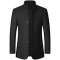 Wool Blend Overcoat Men's Black Stand-Collar Quilted Lining – Office, Casual, Winter, Gift